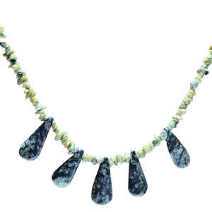 Boho Chunky Gemstone Marble Blue Pendants Statement Necklace Jewelry Women